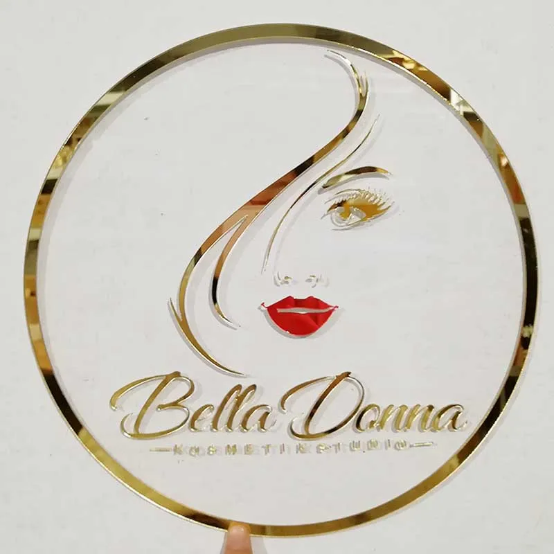 Logotipo personalizado del nombre de la tienda de belleza, espejo personalizado, acrílico dorado, letrero con nombre para Baby shower, decoración de fiesta