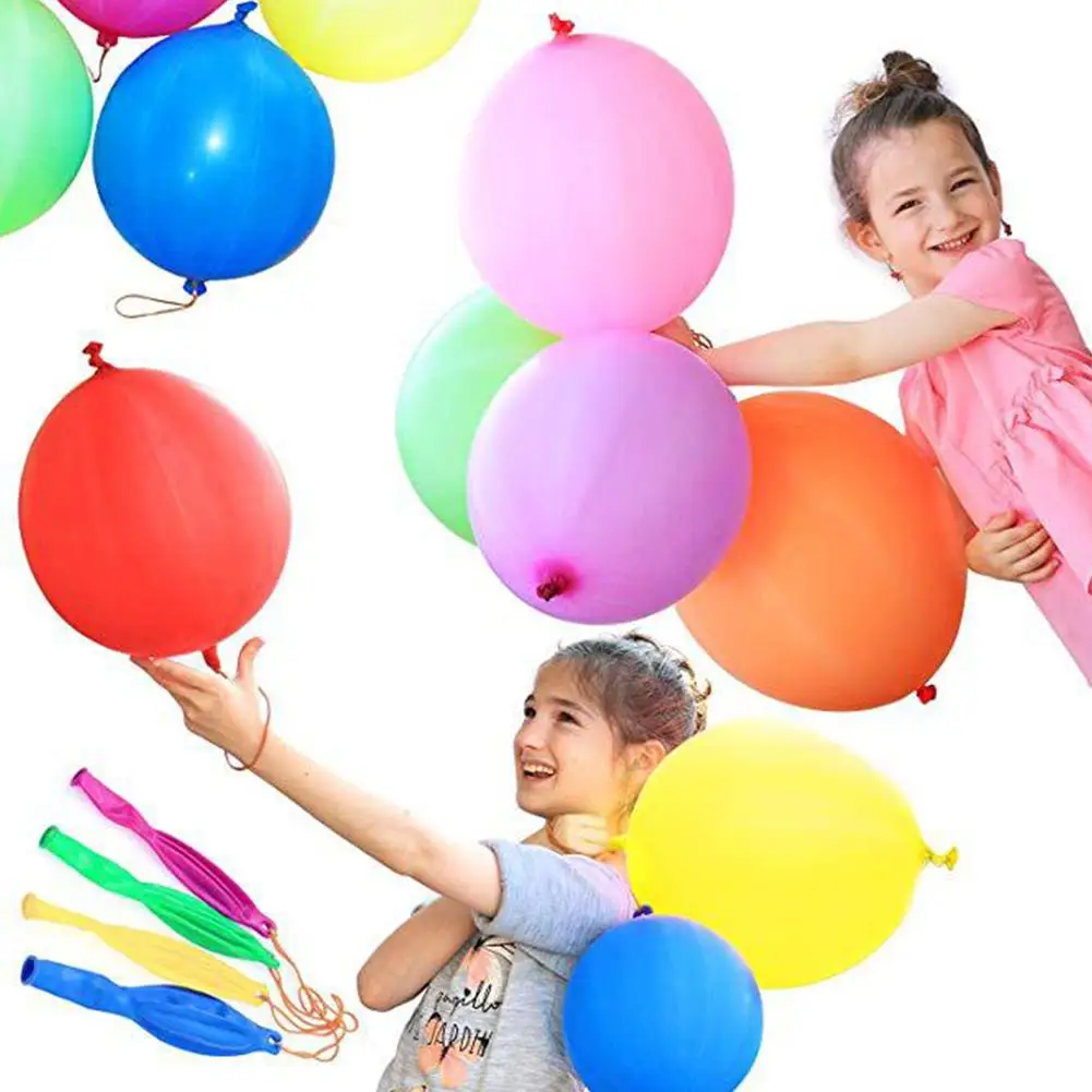 Neon Round Punch Balloons Balls with Rubber Band Handle Kids Toy Party Supplies Decoration Assorted Color 50pcs