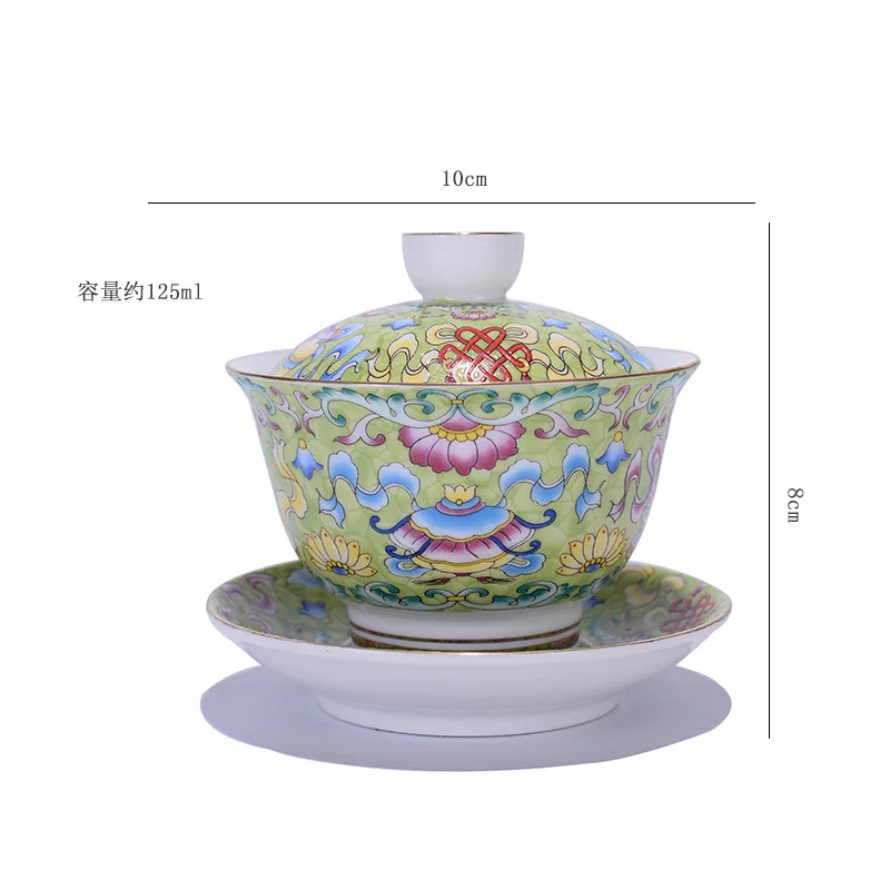 HMLOVE Color Enamel Sancai Gaiwan White Porcelain Cover Bowl Lid Saucer Big Tea Cup Handmade Tureen Travel Teaware Set Gift