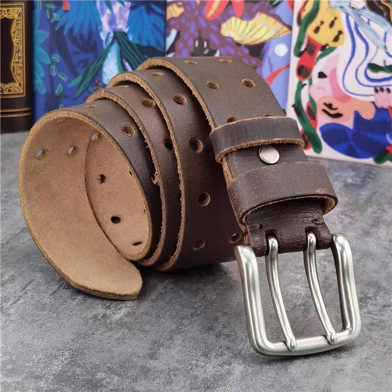 Retro Mannen Riem 38Mm Metalen Dubbele Pin Gesp Leren Riem Mannen Jeans Brede Riem Voor Mannen Ceinture taille Riem Mannen MBT0068