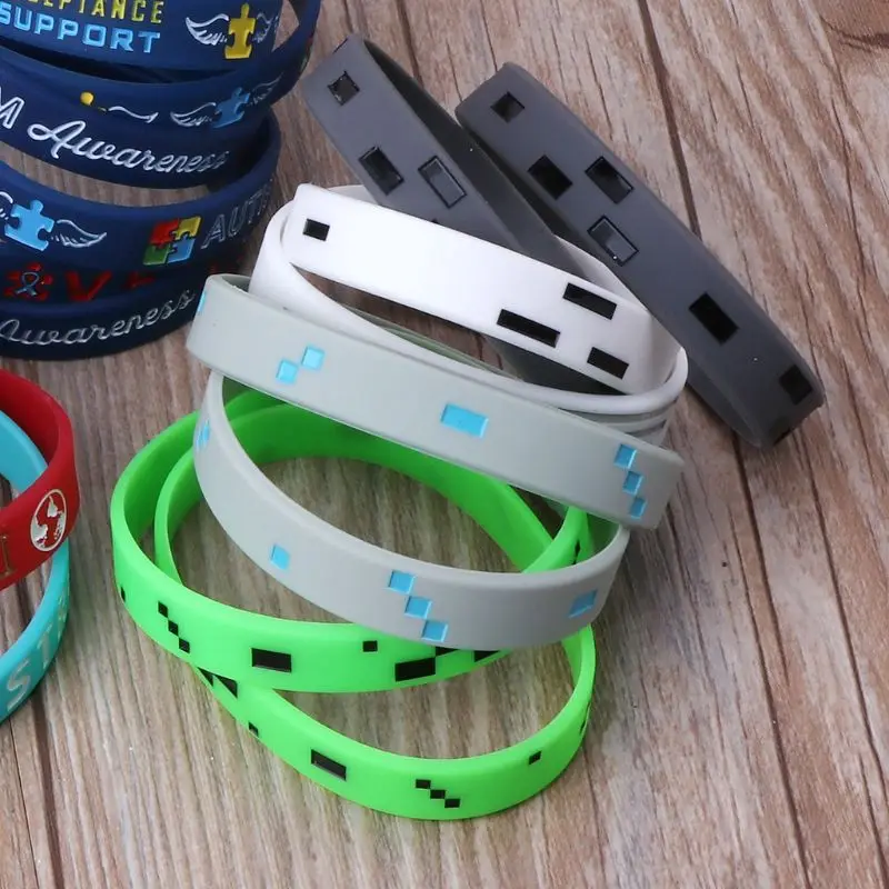 Pulseras silicona con personajes pixelados, pulsera temática pixelada, recuerdo fiesta, 4 colores, 6 uds.