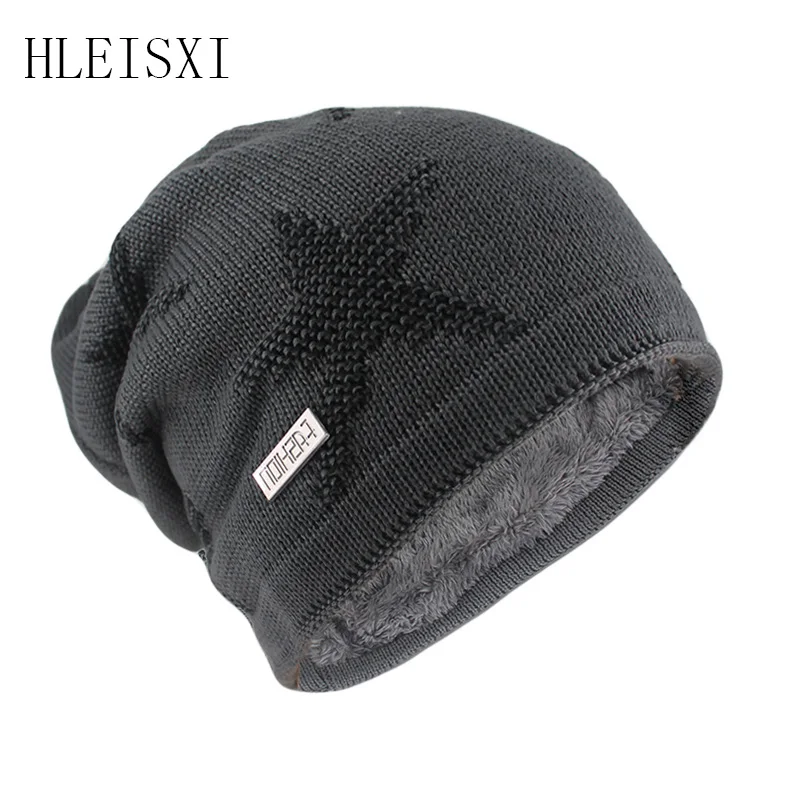 New Fashion Winter Adult Men Beanies Skullies Warm Casual Knit Hat Snow Big Star Women Hats Cap Soft Solid Male Outdoor Gorras