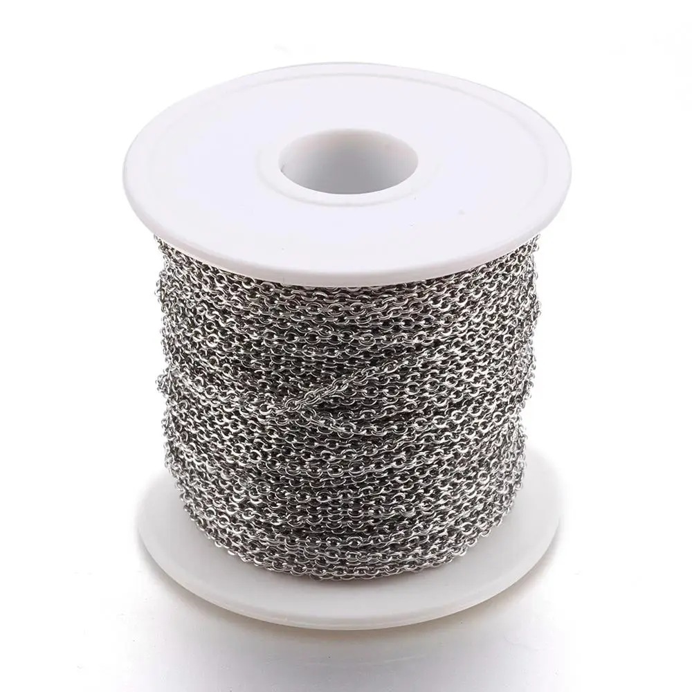 50m/roll Stainless Steel Cable Chains Soldered Links Chains with Spool For DIY Handmade Bracelet Necklace Jewelry Accessories