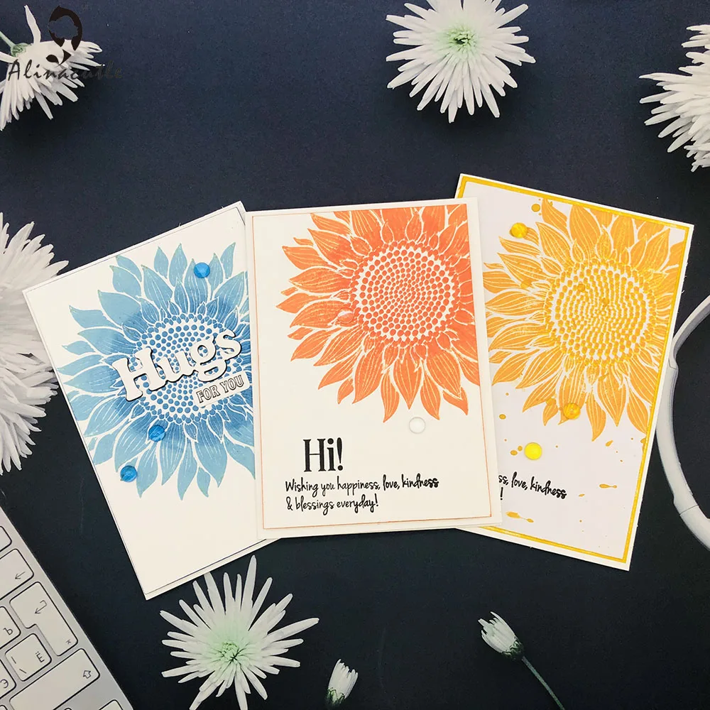 ملصقات شفافة من Alinacutle لصور عباد الشمس وخلفية منقوشة بالورود وألبومات البطاقات والألبومات الورقية والأشكال المطاطية والسيليكون الشفاف والشفاف #2