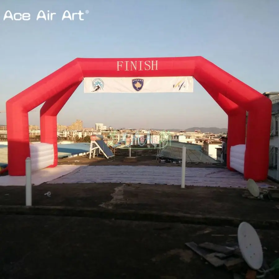 10*5m giant sport arch,inflatable start finish line,red 4 legs free standing arches hanging with removable banners on sale