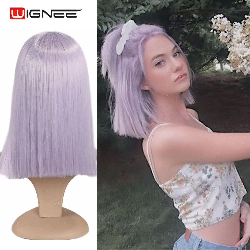 Wignee Synthetische Perücke Mittelteil Kurz Gerade Haar Reine Licht Lila für Frauen Hohe Temperatur Täglichen/Partei/Cosplay haar Perücken