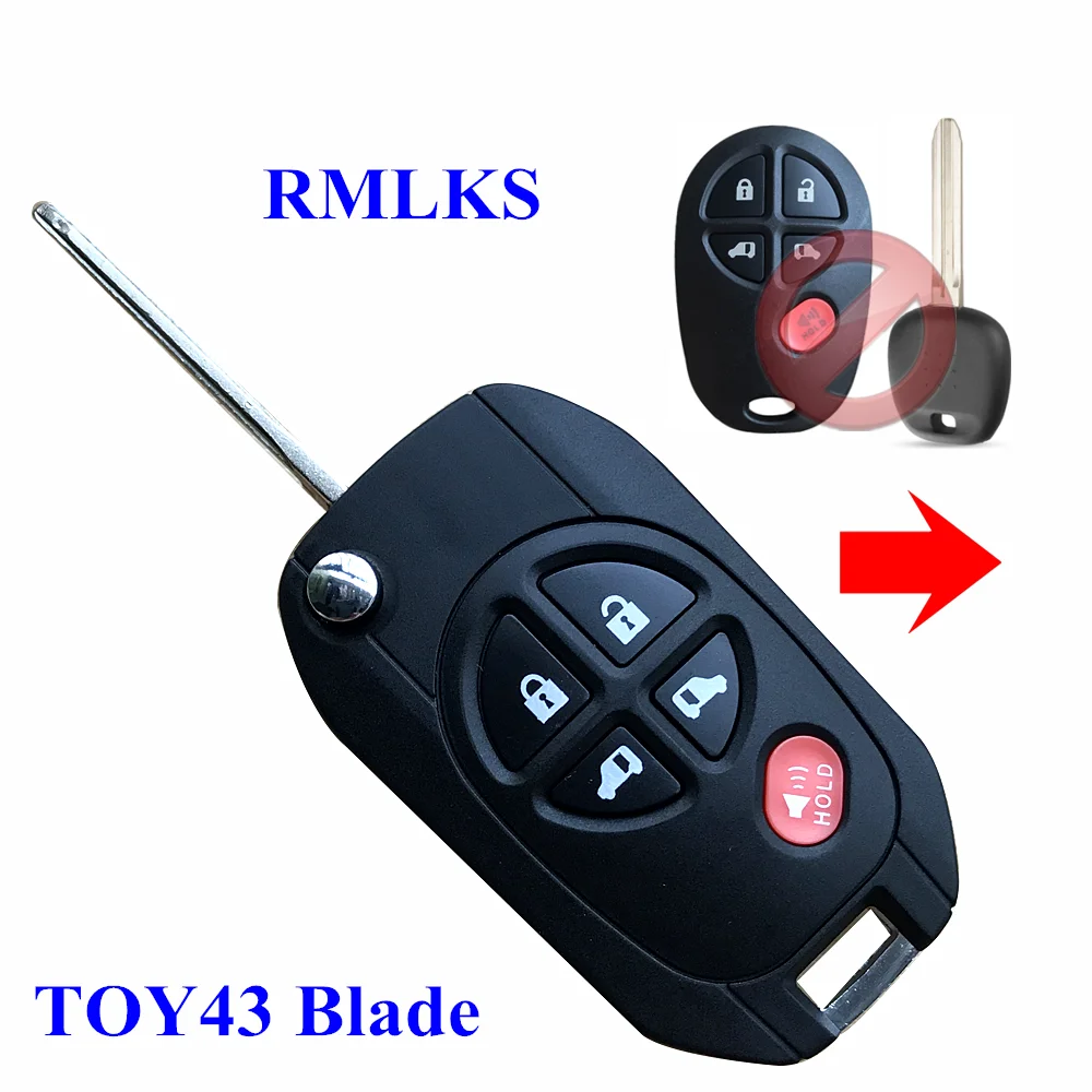 

Flip Remote Key Shell Car Case Modified 5 Buttons TOY43 Blade Fob For Toyota Tacoma Highlander Sequoia Sienna Tundra TOY43 Blade