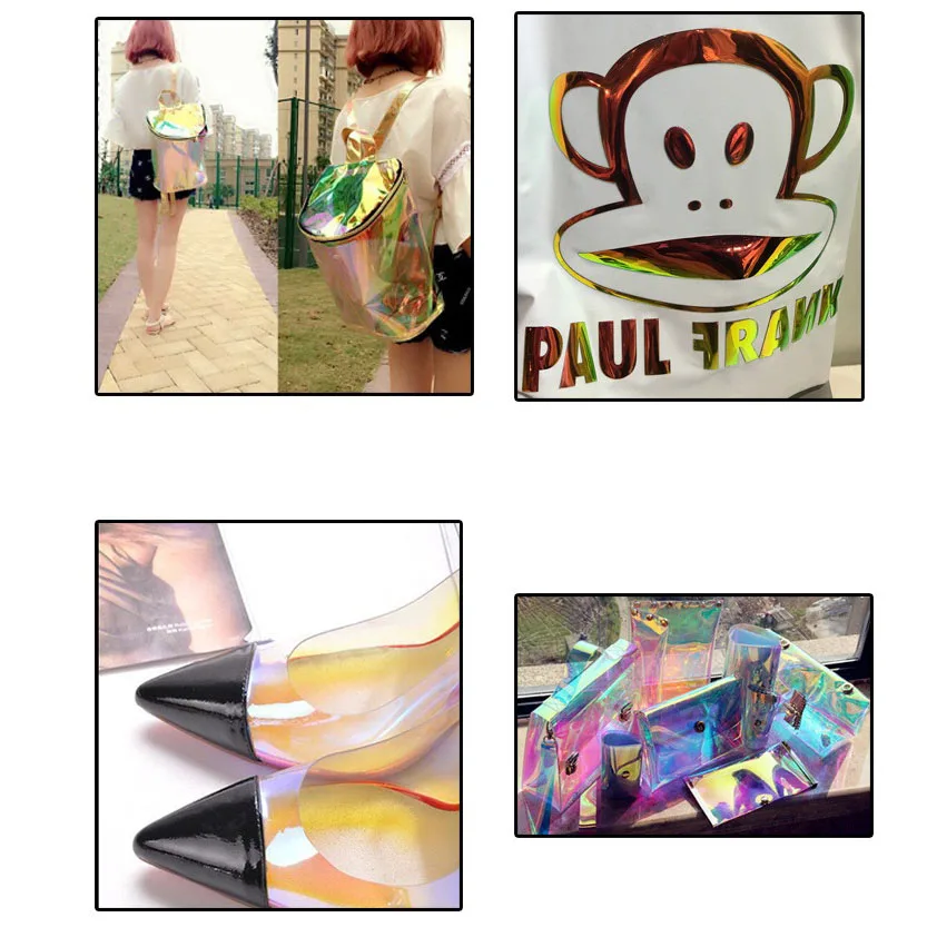 30x95cm Roll Holographic Iridescent Transparent Clear Tarpaulin Vinyl Fabric Magic Mirror PVC For Handbag Bow DIY  BH039