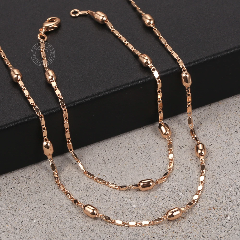 Fashion 2mm 585 Rose Gold Color Jewelry Set for Women Girls Beaded Bracelets Necklaces Set Bead Chain Wedding Jewelry Gift CS28A