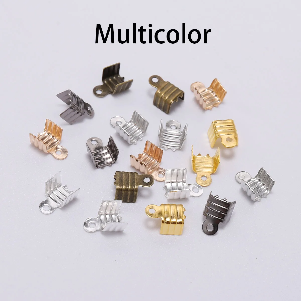 200 pcs/lot Metal End Caps End Clasps Leather Cord Crimp Bead Connectors For Jewelry Making Findings DIY Accessories Supplies