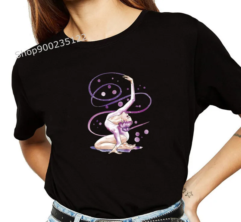 

Gymnastics Tshirt Women Dancing Girl Printed Graphic Black Tees Tops Aesthetic Tshirt New Summer Trendy Casual Shirts Female