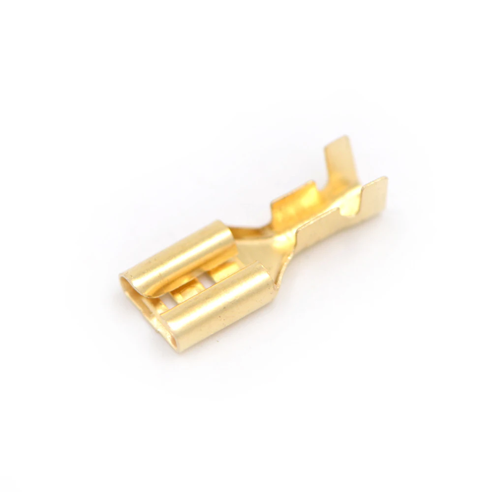 100 pz/lotto Oro Ottone Altoparlante Per Auto Filo Elettrico Connettori Set Femmina A Crimpare Connettore Terminale 4.8mm/6.3mm
