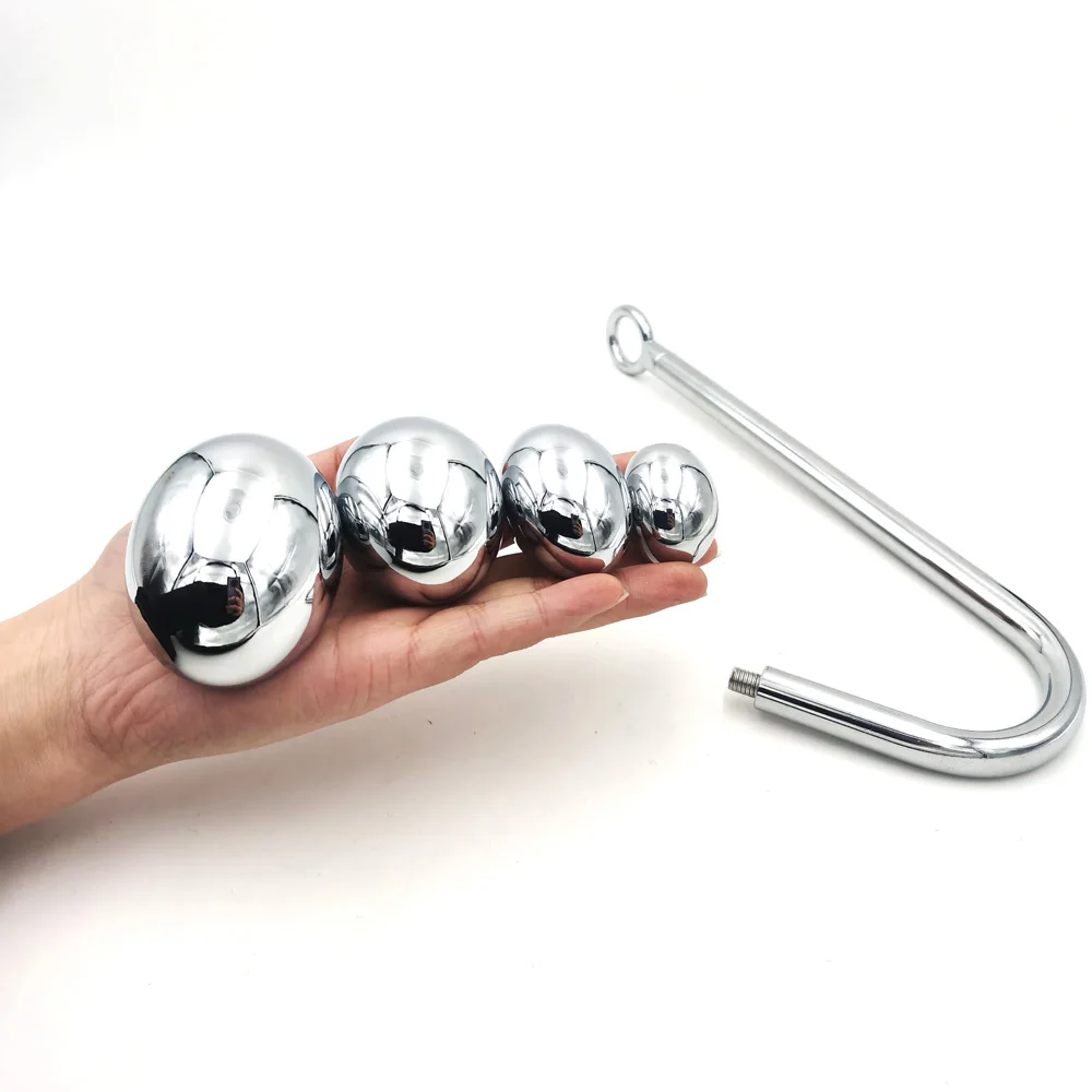 Stainless Steel Anal Dilator Butt Plug Sex Toys for Men Women Anus Hook Rreplaceable Ball Metal Anal Plug Sex Slave Adults BDSM