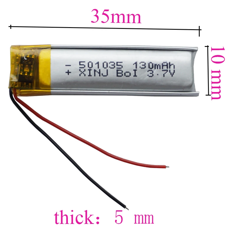 XINJ 3.7V 130 mAh polimerowa Li bateria litowa akumulator Lipo 501035 dla MP3 DashCam odtwarzacz muzyki rejestrator jazdy GPS Sat Nav długopis z