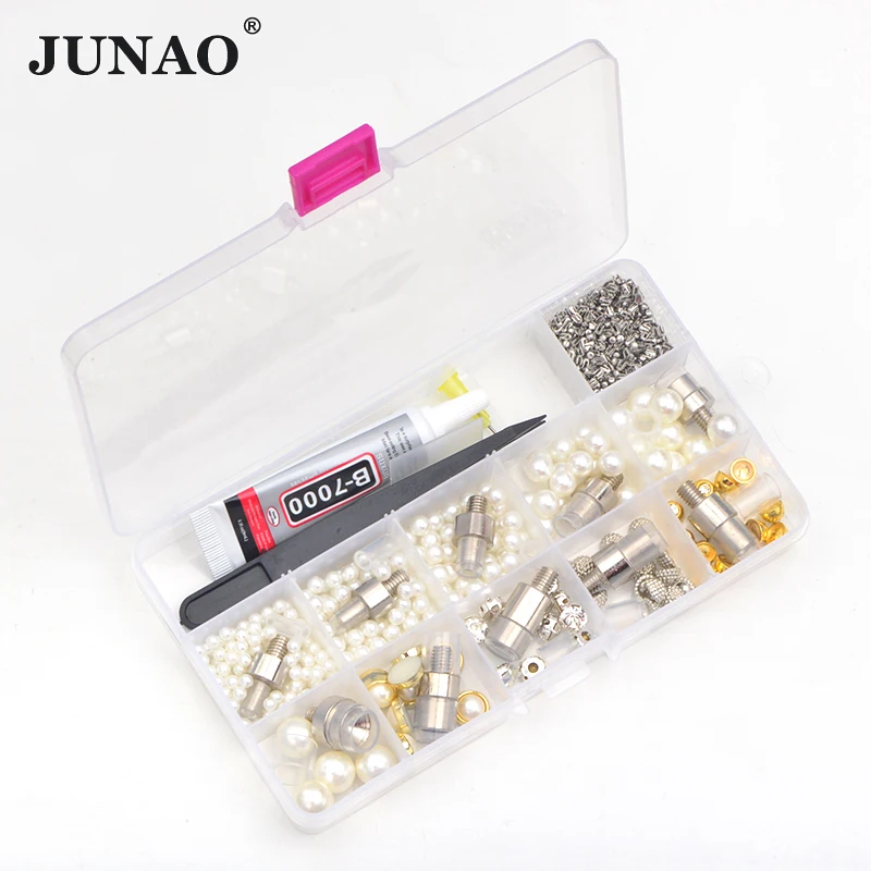 JUNAO 10 Mold Pearl Setting Machine Rhinestone Pearl Applicator Riveter Of White Pearl Beads Fixing Machine for DIY Clothes