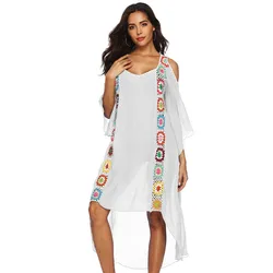 Vestido playero de Crochet para mujer, Túnica de talla grande, Pareo blanco, ropa de baño xxl, ropa de playa, 2022