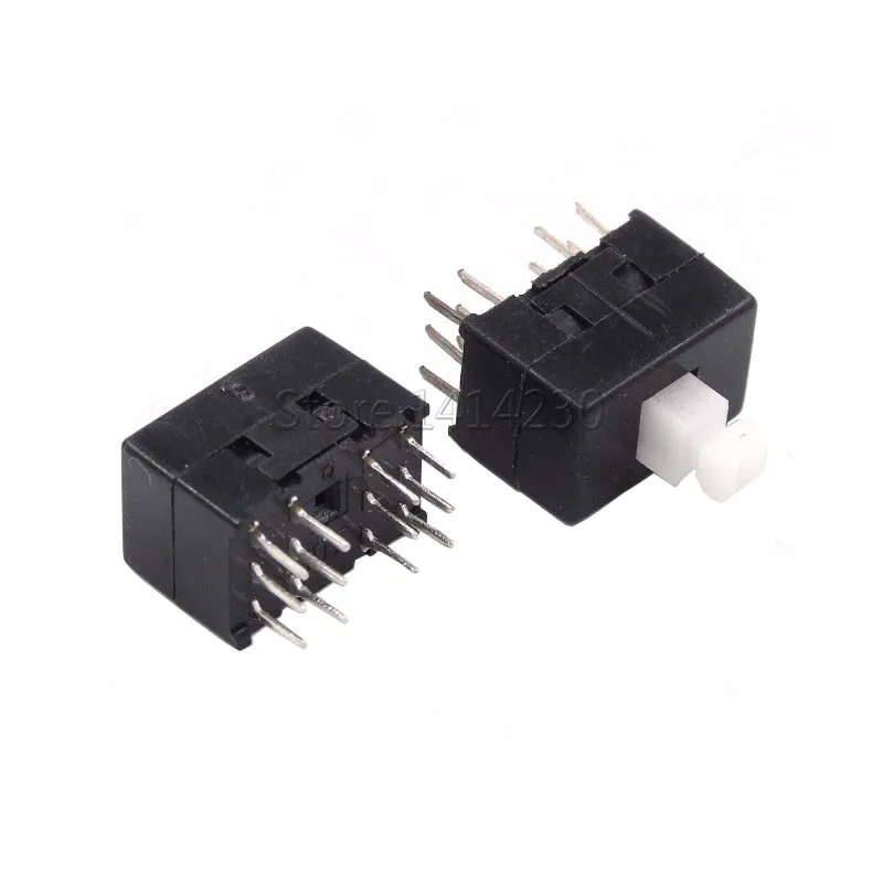 10Pcs DC30V/0.1A Multifunctional Mini Switch Double Row 12 pins self-locking 8.5x8.5x13mm Square Head Black Dual Control Button