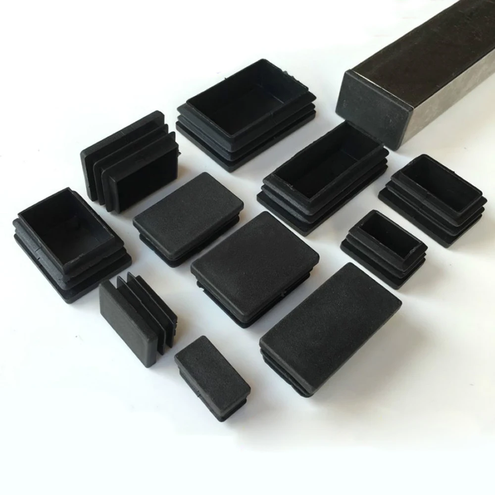 1/2/4pcs 45x75mmRectangle Plastic Black Blanking End Cap Caps Tube Pipe Inserts Plug Steel Leg Bung