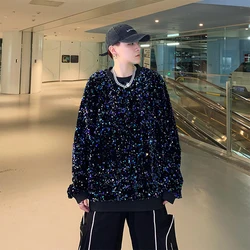 Twinkling Colors Sequins Men's Hoodies Sweatshirts Reflective Hip-Hop Pullovers Singer Stage Streetwear Christmas Party Tops