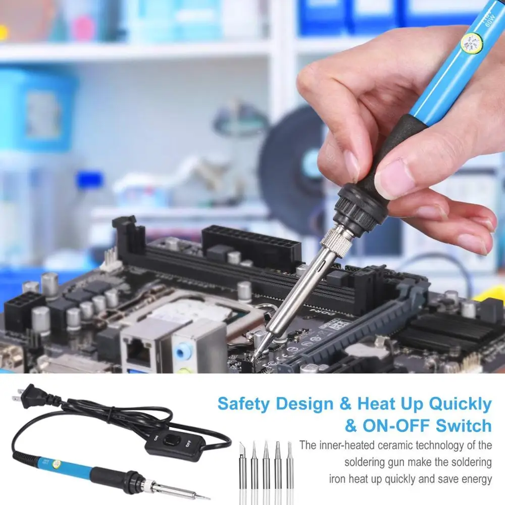 Kit Ferro de Solda Interruptor ON e OFF Ferramenta de Solda de Temperatura Ajustável, Rarlight, 60W, 110V