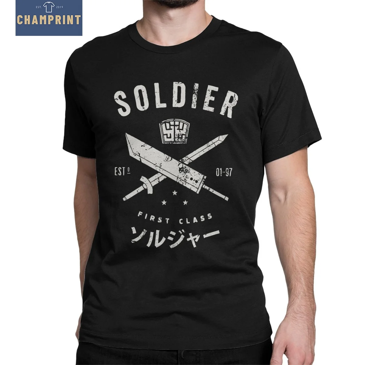 Final Fantasy Soldier T-Shirt for Men Vintage Cotton Tees Crew Neck Short Sleeve T Shirts 6XL Clothing