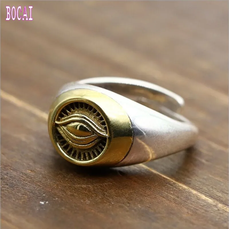 BOCAI S925 Sterling Silver Jewelry Patron Saint Eye of Horus Eye of Providence God's All-Eyed Man's Ring