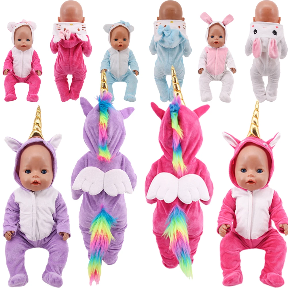 Warm Rompers Jumpsuits+Simulation Curly Hair Fit 17inch 43cm Doll Clothes Born Baby Rompers Suit For Baby Birthday Festival Gift