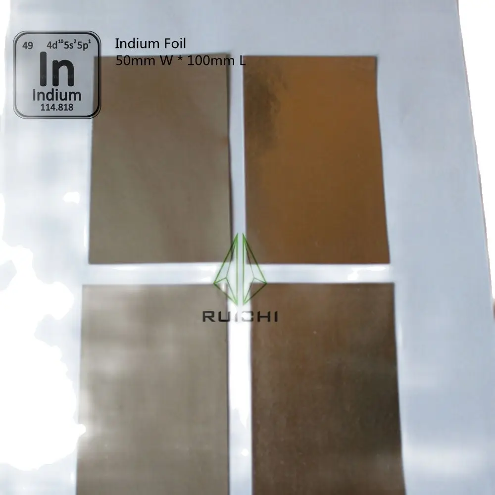 Indium Foil 0.02*50*100mm 100pcs RUICHI 99.995% Pure Indium Foil Metal Sheet ultra-thin foil