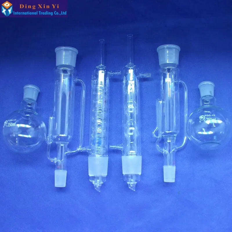 Condensatore estrattore Soxhlet in vetro da laboratorio da 150ml/250ml/500ml e corpo estrattore con avvolgimento/rigonfiamento, Kit vetreria da