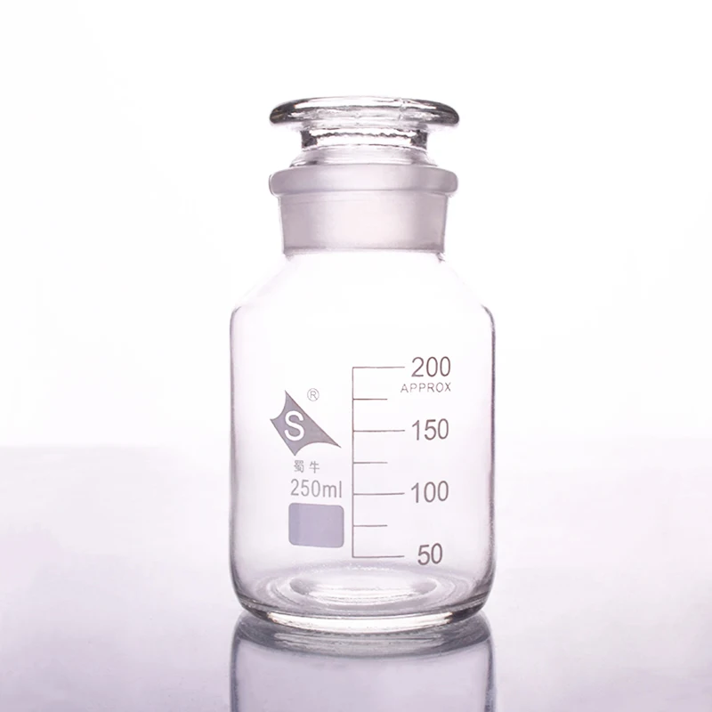 

Reagent bottle,wide mouth,clear,Ordinary glass,Normal glass,Capacity 250ml,Graduation Sample Vials