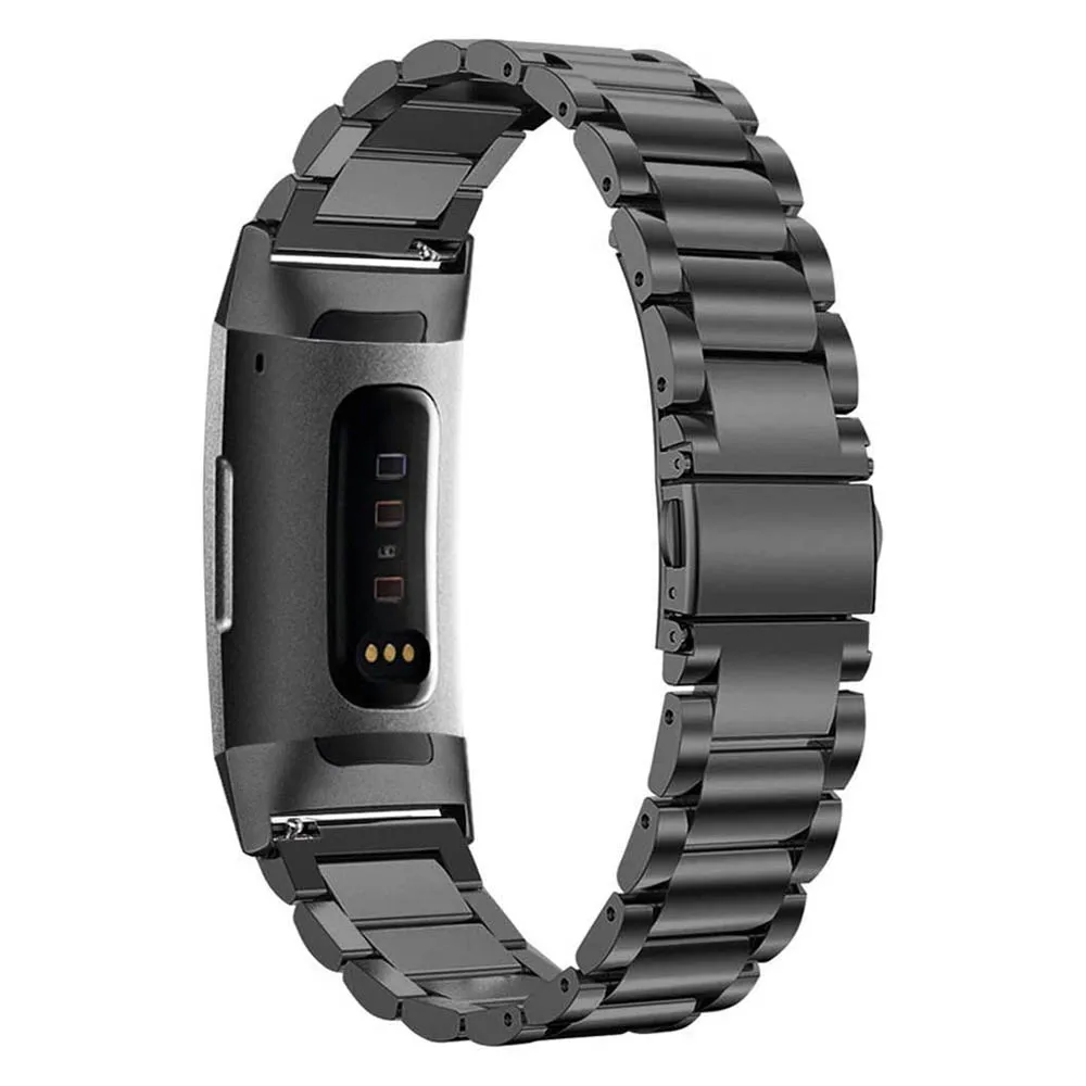 Stainless Steel Watchband Strap for Fitbit Charge 5 / Fitbit Charge 4 / Charge 3 SE Bands Metal Replacement Watch Bracelet Black