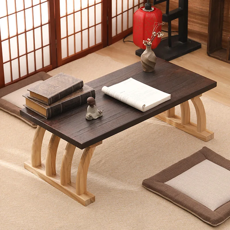 Wooden Tatami Low Tea Table Japanese Style Antique Wood Furniture Simple Small Laptop Table for Living Room Balcony Bay Window