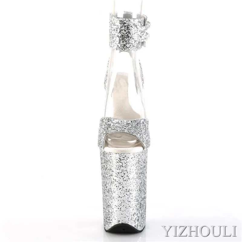 9 inch ultra high heel sandals, sequined bag heel upper summer women 23 cm shoes, nightclub sexy model pole dancing sandals