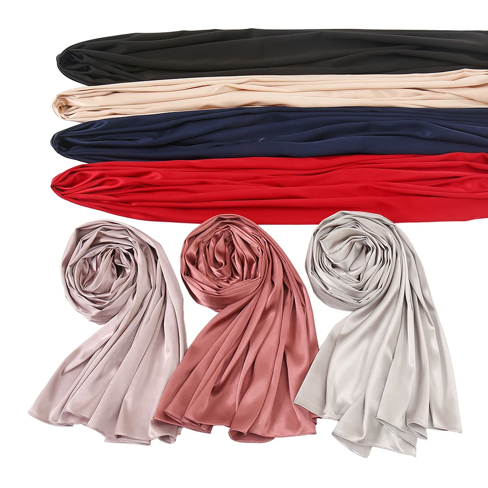 Luxe Plain Satin Silk Hijab Scarf Women Large Size Scarf Shawls Muslim Headscarf Wraps Turbans Solid Headbands Bandana Bufandas