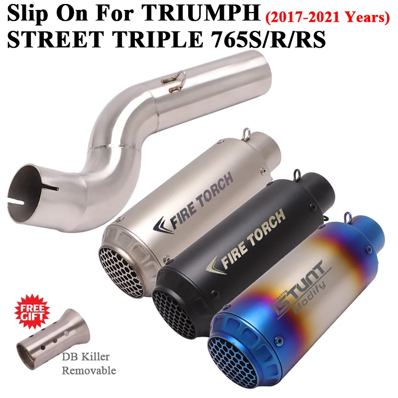 

Motorcycle GP Exhaust Escape For TRIUMPH STREET TRIPLE 765S/R/RS 765 2017-2021 Modified 51mm Middle Link Pipe Muffler DB Killer