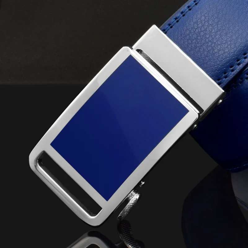 Genuine leather men belt cowhide fashion strap 3.5cm blue color automatic buckle belts for men brand designer belt luxury