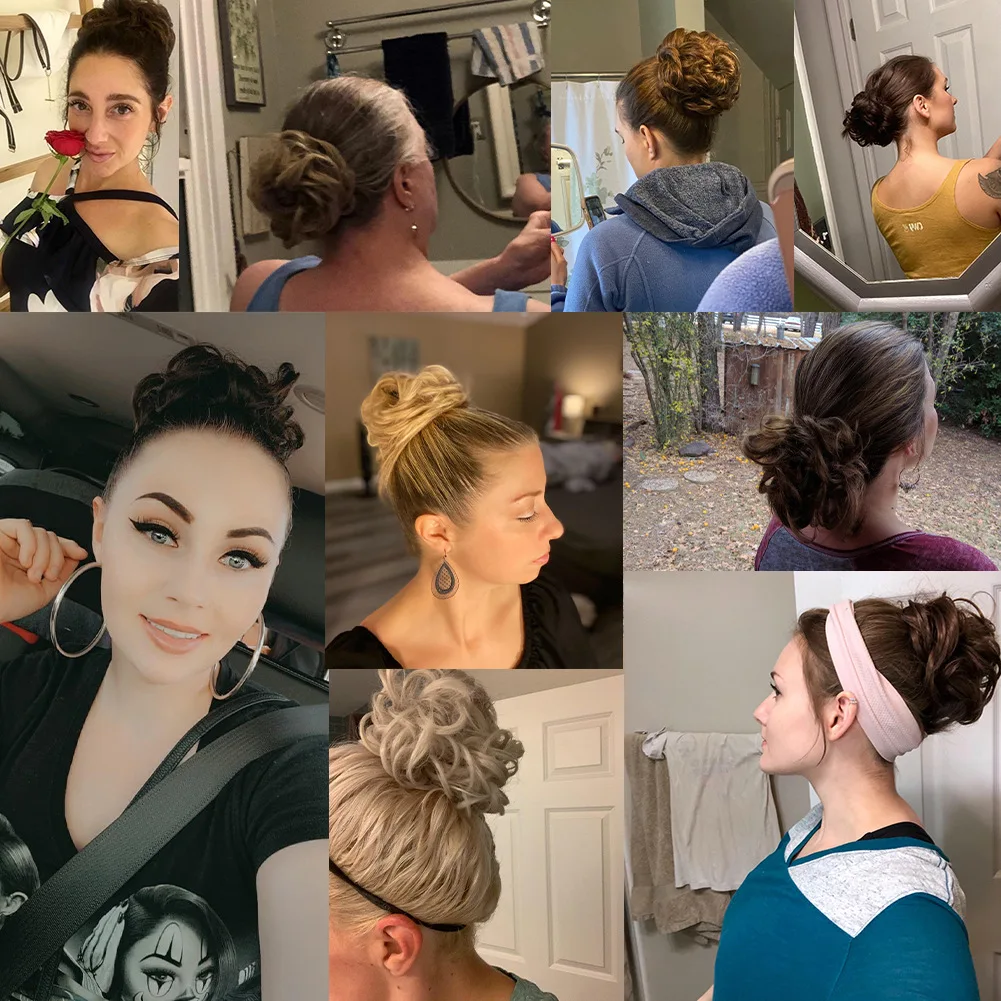 Tanie Messy przyrząd do koka z włosów kręcone Scrunchie Chignon z gumką brązowy szary syntetyczny gumka do włosów Wrap On roztrzepany kok Ponytails