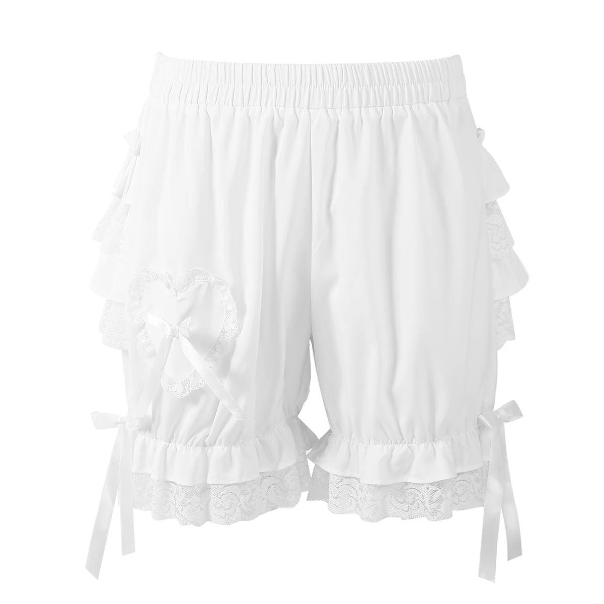 Womens Vintage Victorian Gothic Pantaloons Costume Elastic Waist Layered Ruffle Lace Trim Loose Pumpkin Shorts Bloomers Shorts