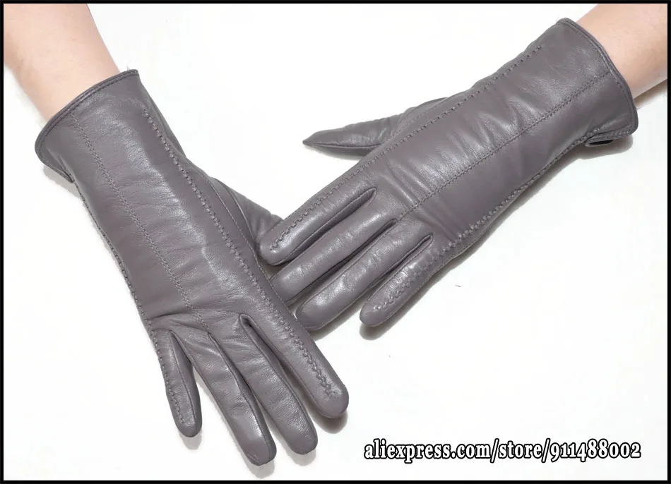 Leather gloves women's sheepskin flannel lining winter warmth high-grade black touch screen color leather gloves driving new