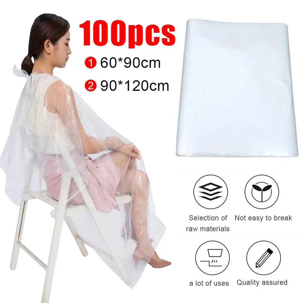 

100 Pieces Disposable Long Barber Wai Cloth Perm Hair Salon Haircut Wai Hairdressing Cape Shawl Pe Apron