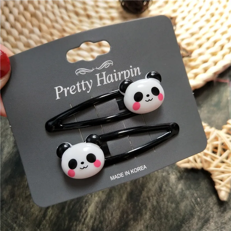 2PCS New Cute Panda BB Clips Cartoon Kids Hairpins Children Headwear Baby Clips Headdress Elastic Hair Bands Girls Accessories