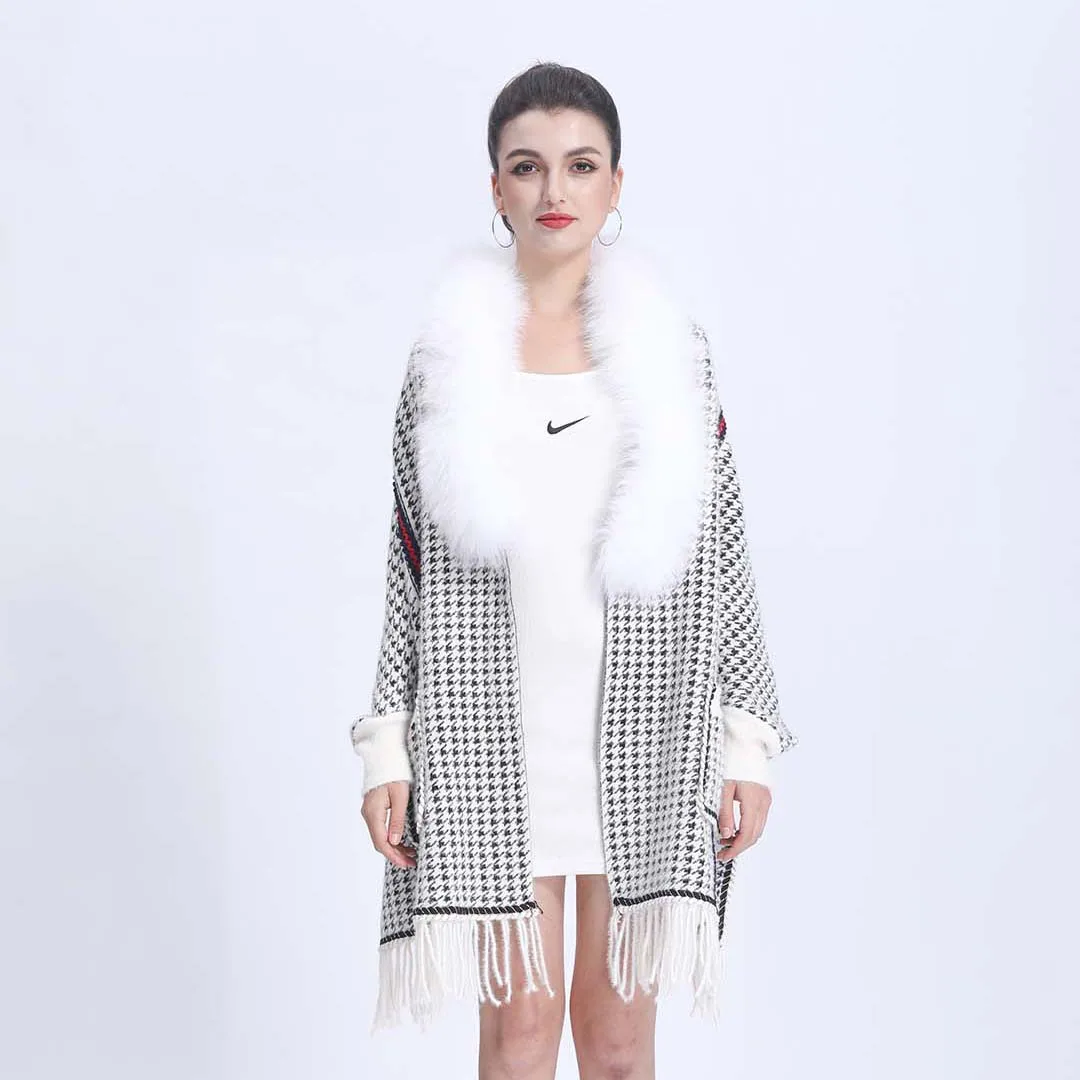 

2021 Fashion Cashmere Shawl With Tassels Winter Wool Houndstooth Warm Comfortable Cape