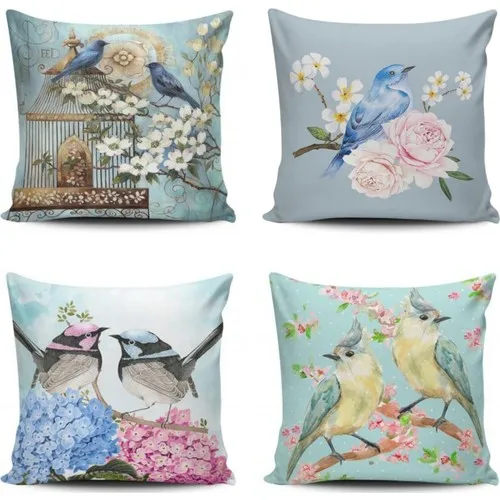 Kırlentdünyası Pillow decorate World Cute Birds 4 Pcs Kombin Pillow decorate Pillow Case