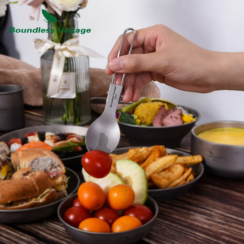 Boundless Voyage Foldable Telescopic Titanium Chopsticks Travel Picnic Folding Cutlery Outdoor Spork Camping Tableware Mess Kit
