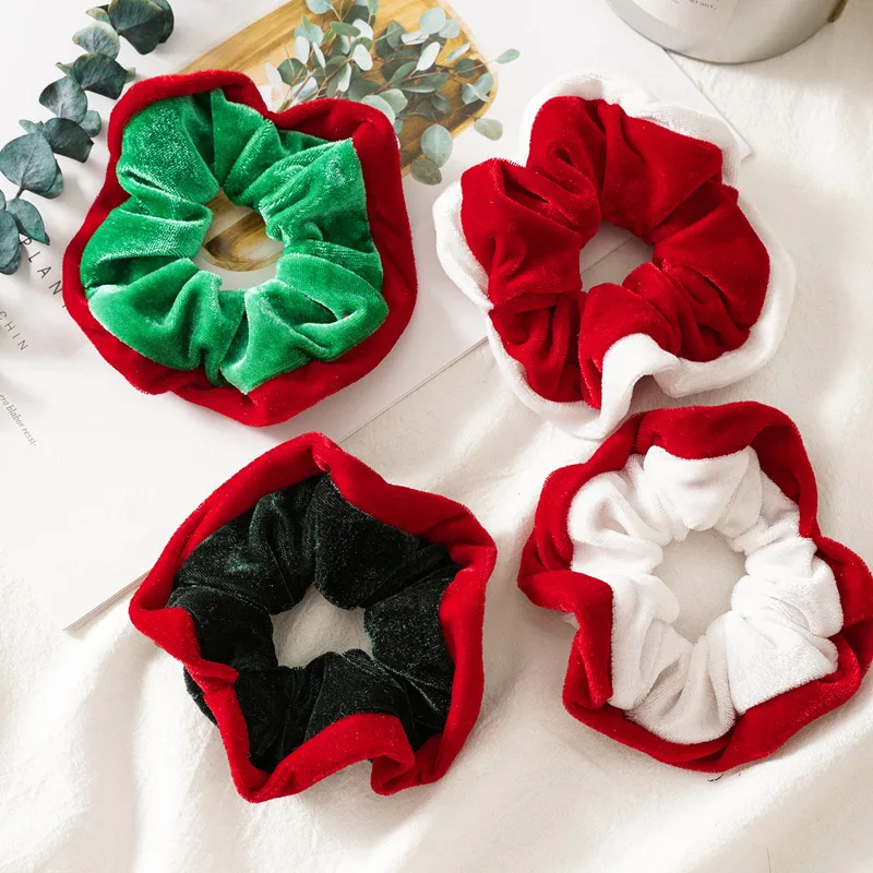 1Pcs Christmas Scrunchies For Women Girls Elastic Hair Rubber Fashion Christmas Ornaments Hair Ring Velvet Ponytail Holder