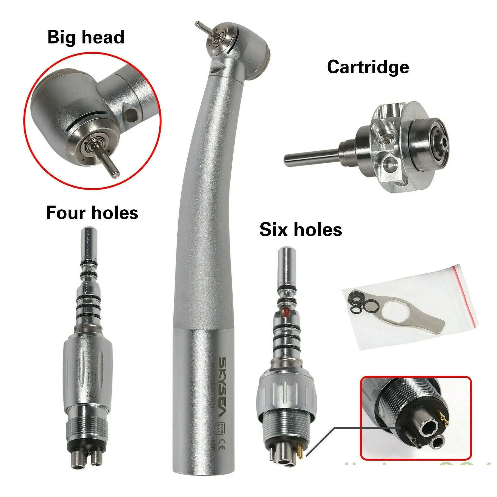 KaVo Style 6000 LUX Ceramic Bearing Dental Tool Fiber optic Handpiece 4 Water Spray  Large Head Fit 4/6 Hole Quick Coupler Rotor