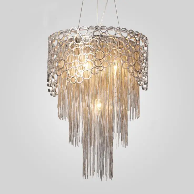 

American style tassel chandelier creative bedroom dining room living room Club Hotel circular simple aluminum chain Chandelier