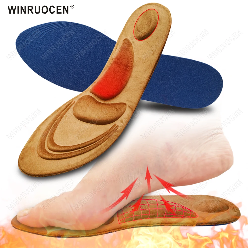 WINRUOCEN 4D Memory Foam Winter Warm Heating Orthopedic Insoles Arch Support Flat Foot Feet Care Sole Shoe For Men Women Pads