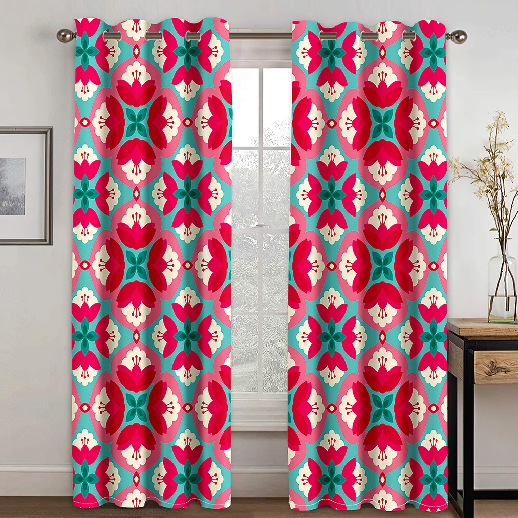 Bohemian Window Curtains Colorful Blackout Window Curtain Boho Style Darkening Drapes for Living Room Decor(2Panels) Cortinaカーテン