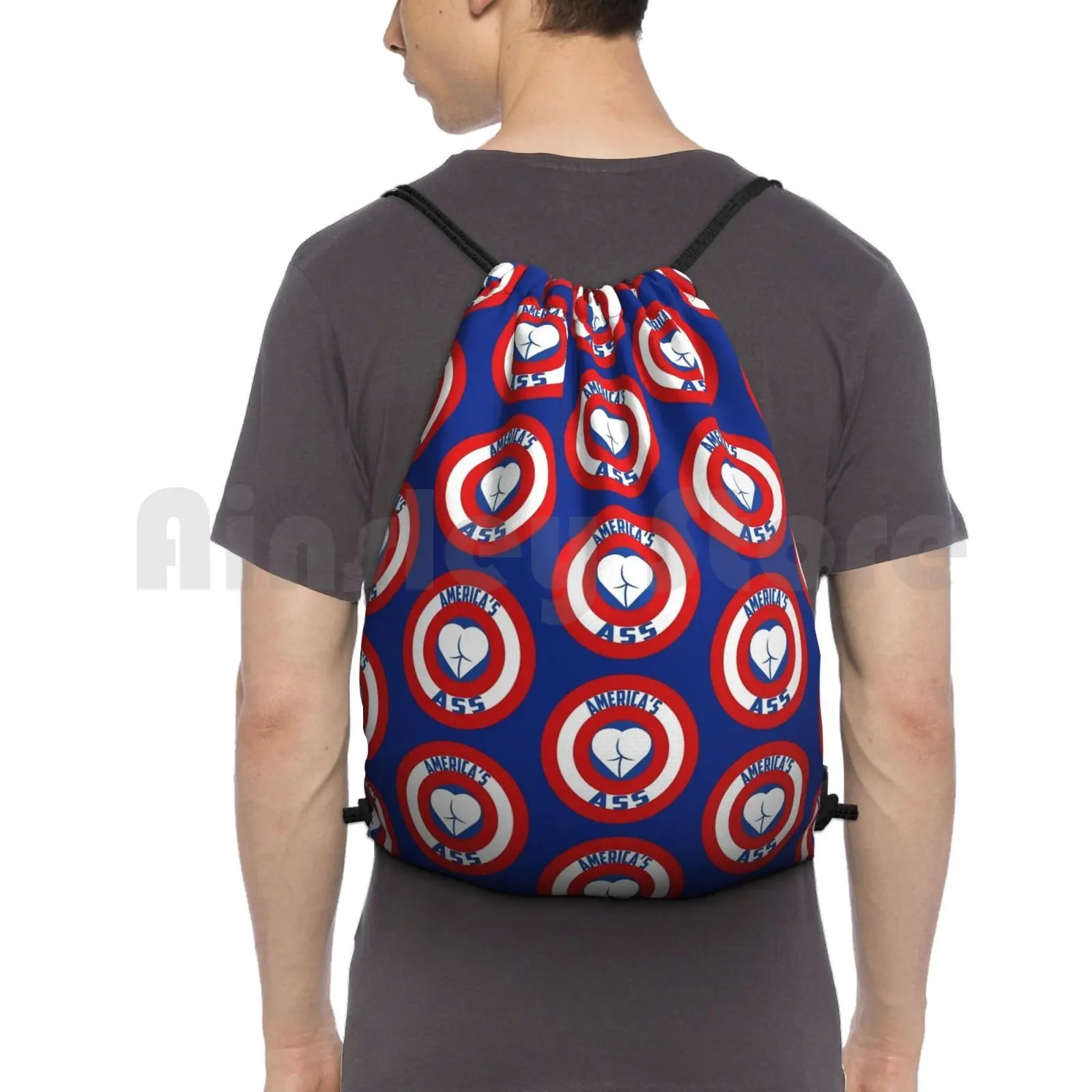 America′S Ass Pattern Backpack Drawstring Bags Gym Bag Waterproof America S Ass Americas Ass Superhero Hero Captain Cap